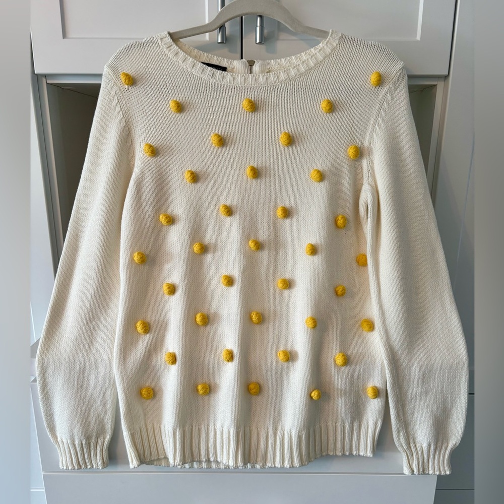 Talbots Cream Sweater with Yellow Pom Accents